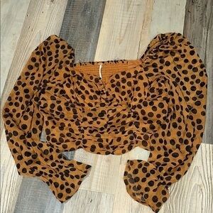 Free People Brown Animal Print Blouse